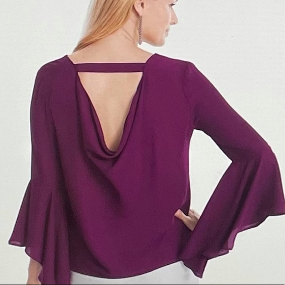 NWOT WHBM Drape Back Bell Sleeve Blouse 0 - Picture 1 of 10